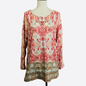Erika Tunic Top Ikat Studded Peasant Boho Blouse